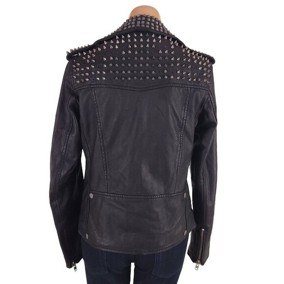 Muubaa Voisin Leather Studded Biker Jacket Size US 4 S Womens Black $700 - Picture 11 of 16